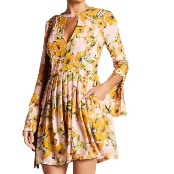 Free People Dresses & Skirts - ✨HP!!✨ Free People Tegan Pink Yellow Mini Dress Size 8